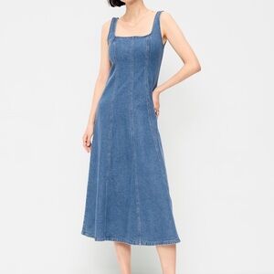Old Navy Blue Denim Midi Dress - Sleeveless Square Neck